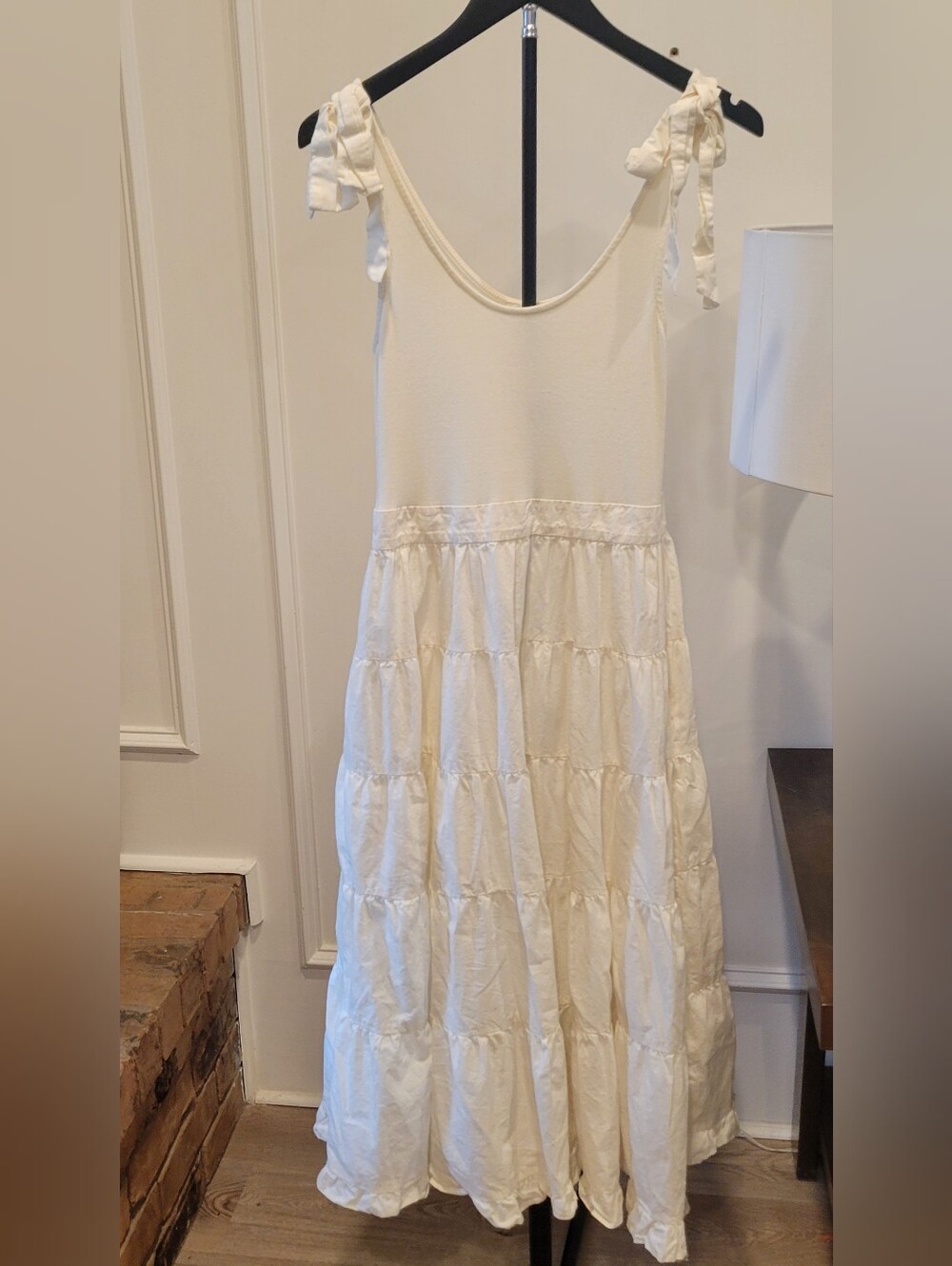 Chelsea & Violet Ivory Tie-Shoulder Tiered Maxi Dress